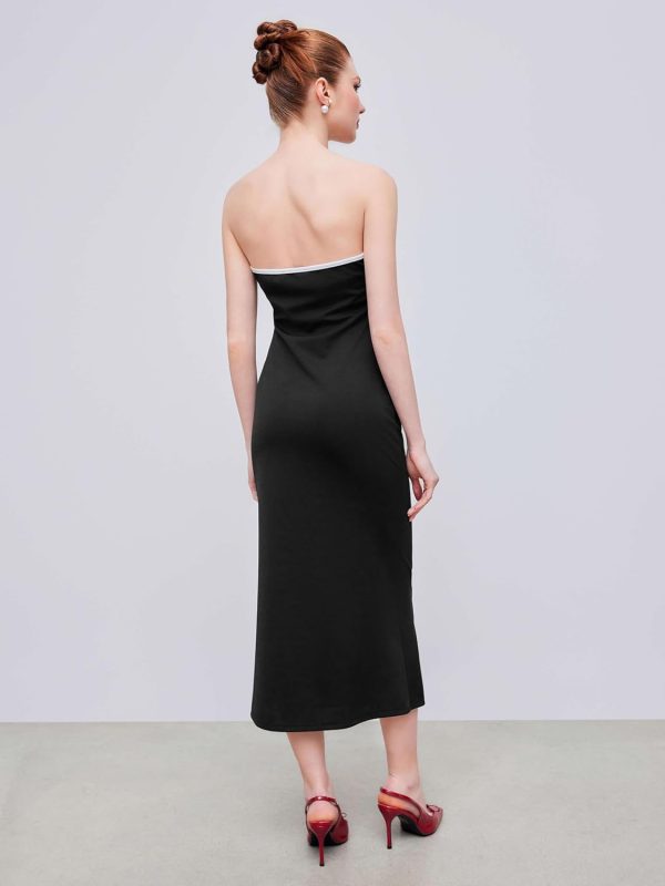 CIDER Strapless Tude Bodycon Midi Dress Ruched Tie Knotted Cocktail Party Summer Dresses - Image 4