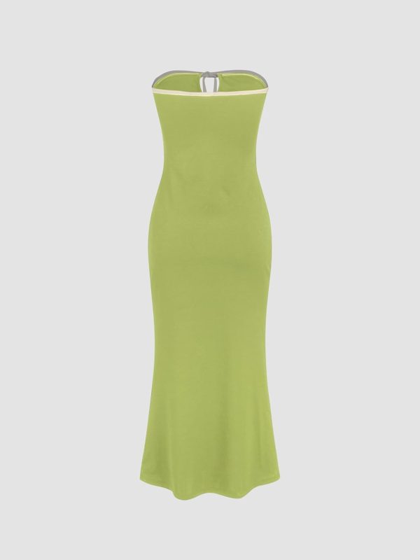 CIDER Strapless Tude Bodycon Midi Dress Ruched Tie Knotted Cocktail Party Summer Dresses - Image 13
