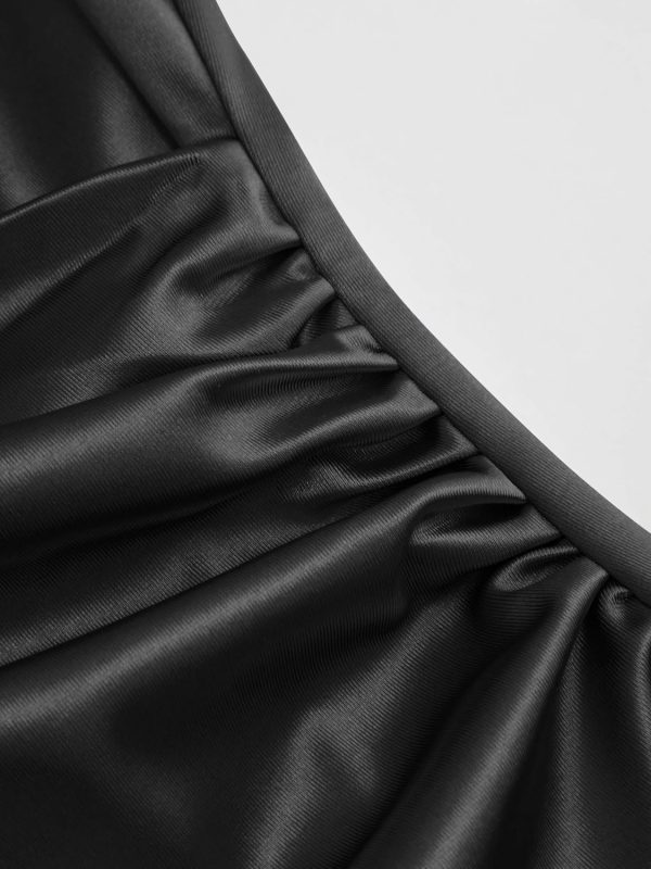 CIDER Womens Satin Dress Sleeveless Spaghetti Strap V Neck Ruched Side Slit Semi Formal Party Club Dresses - Image 5