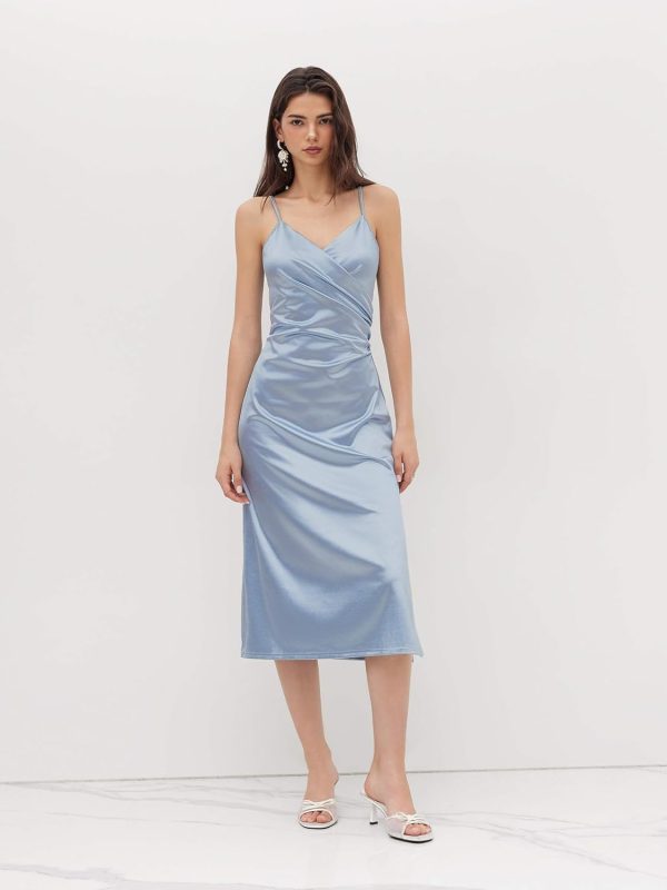 CIDER Womens Satin Dress Sleeveless Spaghetti Strap V Neck Ruched Side Slit Semi Formal Party Club Dresses - Image 8