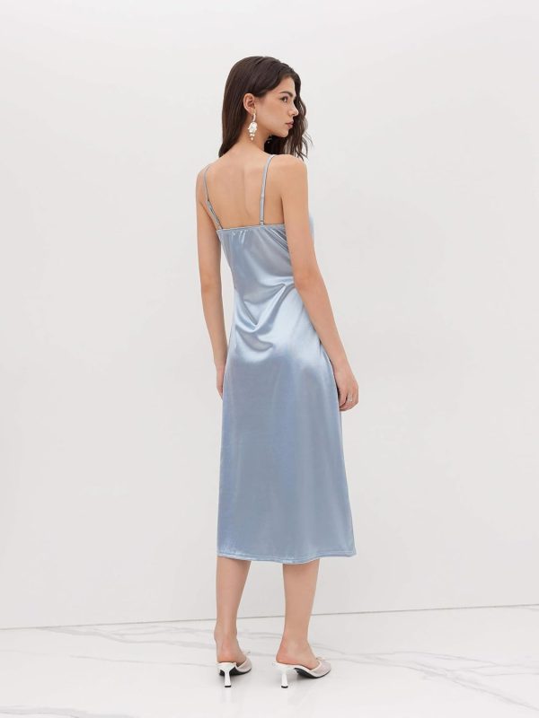CIDER Womens Satin Dress Sleeveless Spaghetti Strap V Neck Ruched Side Slit Semi Formal Party Club Dresses - Image 9