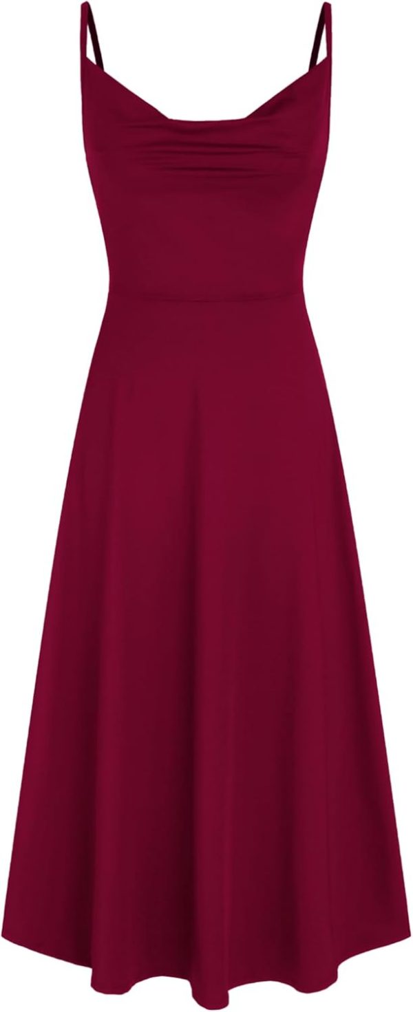 CIDER Summer Women's Spaghetti Strap Cowl Neck Cocktail Dress Ruched Sleeveless Formal Midi Dress Party Club Dress