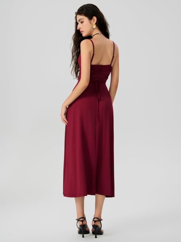 CIDER Summer Women's Spaghetti Strap Cowl Neck Cocktail Dress Ruched Sleeveless Formal Midi Dress Party Club Dress - Image 2