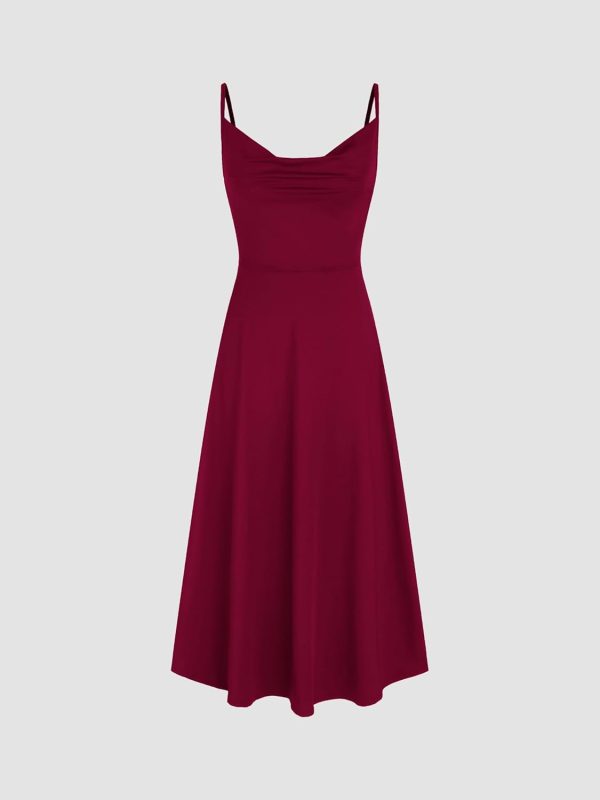 CIDER Summer Women's Spaghetti Strap Cowl Neck Cocktail Dress Ruched Sleeveless Formal Midi Dress Party Club Dress - Image 4