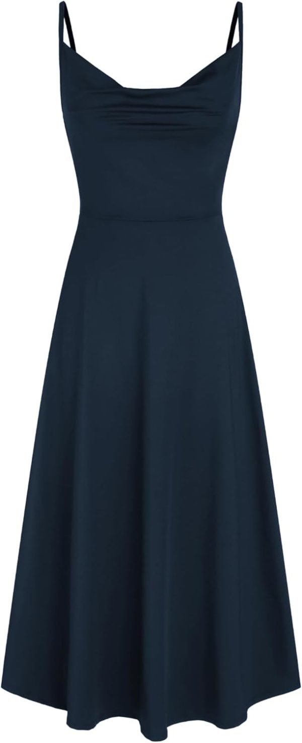 CIDER Summer Women's Spaghetti Strap Cowl Neck Cocktail Dress Ruched Sleeveless Formal Midi Dress Party Club Dress - Image 8