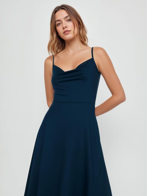 CIDER Summer Women's Spaghetti Strap Cowl Neck Cocktail Dress Ruched Sleeveless Formal Midi Dress Party Club Dress - Image 10