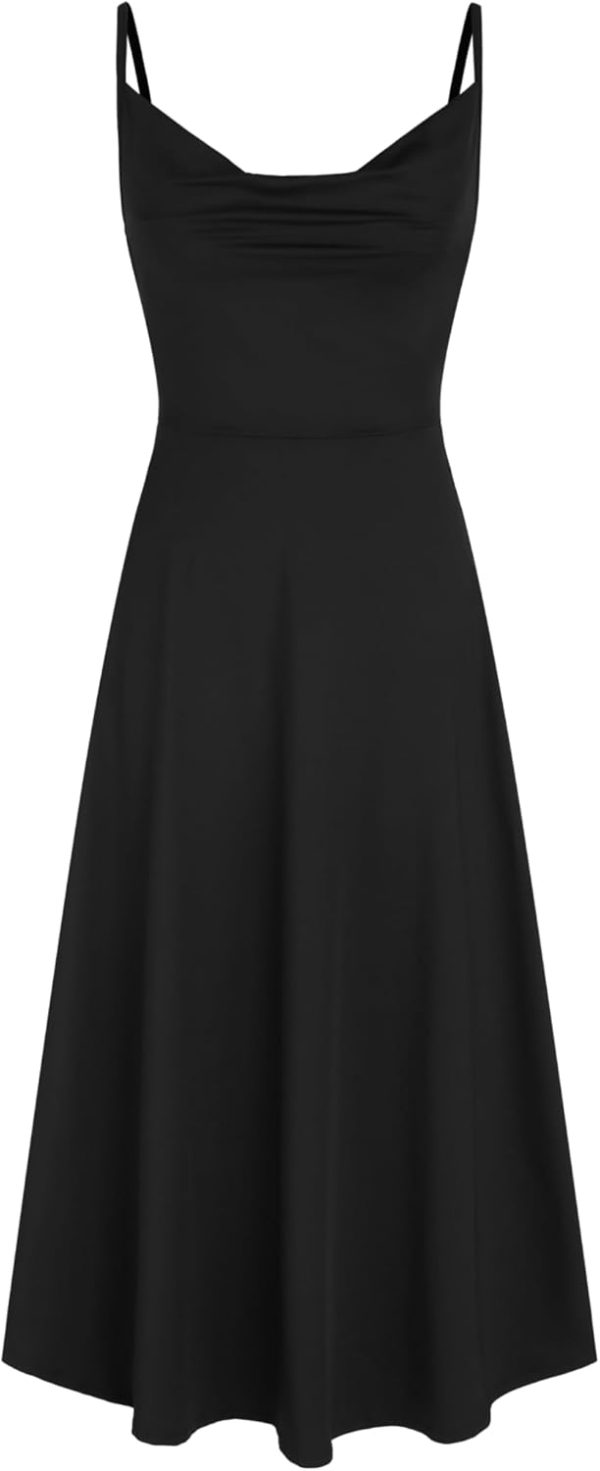 CIDER Summer Women's Spaghetti Strap Cowl Neck Cocktail Dress Ruched Sleeveless Formal Midi Dress Party Club Dress - Image 13