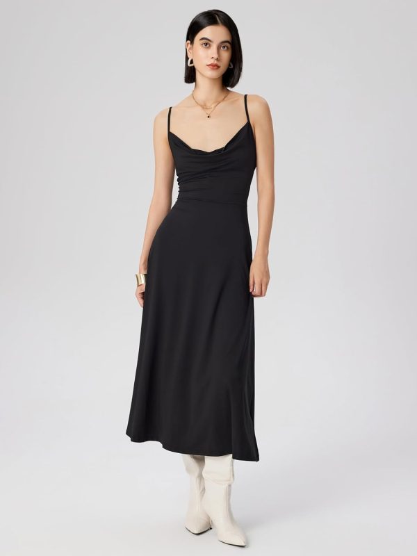 CIDER Summer Women's Spaghetti Strap Cowl Neck Cocktail Dress Ruched Sleeveless Formal Midi Dress Party Club Dress - Image 14