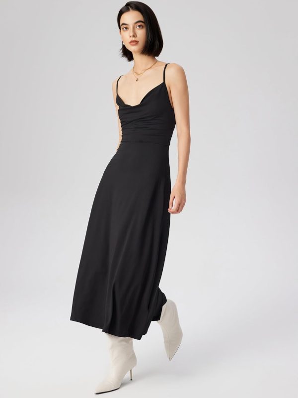 CIDER Summer Women's Spaghetti Strap Cowl Neck Cocktail Dress Ruched Sleeveless Formal Midi Dress Party Club Dress - Image 15
