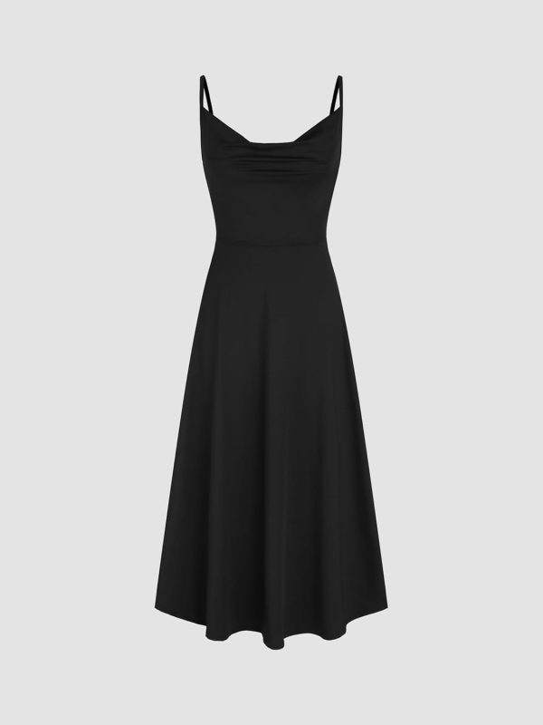 CIDER Summer Women's Spaghetti Strap Cowl Neck Cocktail Dress Ruched Sleeveless Formal Midi Dress Party Club Dress - Image 17