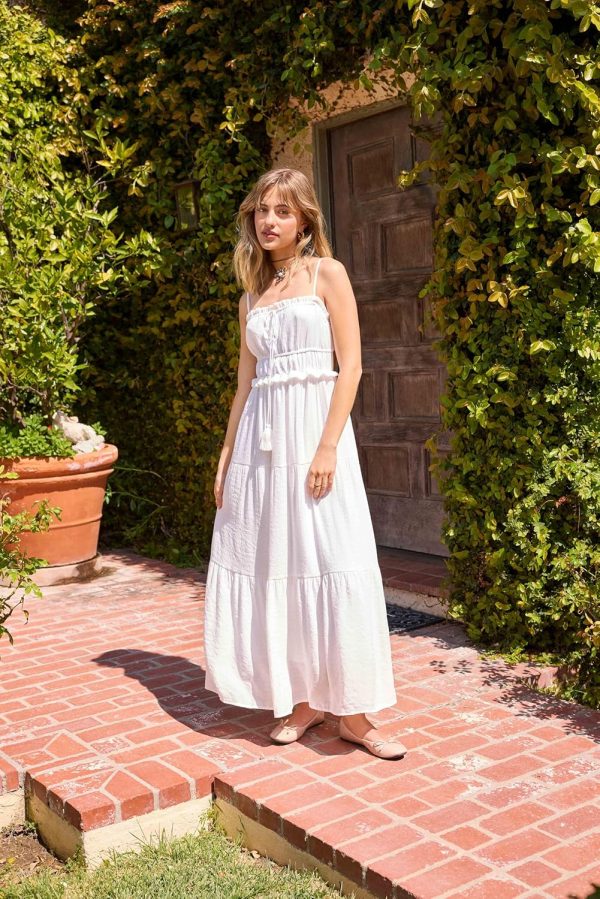 CIDER Maxi Dresses Women White Spaghetti Strap Backless Flowy Summer Boho Vacation Dress Beach Outfits - Image 4