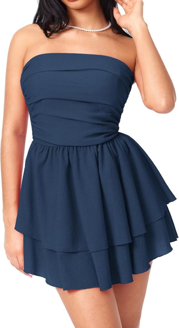CIDER Women's Summer Cocktail Dress - Tube Ruched Ruffle Mini Dress - Image 14