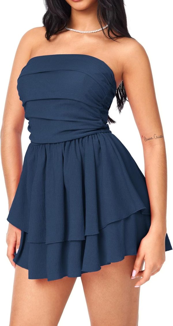 CIDER Women's Summer Cocktail Dress - Tube Ruched Ruffle Mini Dress - Image 15