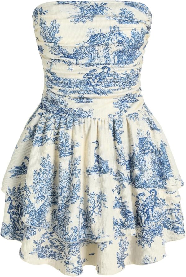 CIDER Women's Summer Cocktail Dress - Tube Ruched Ruffle Mini Dress - Image 17