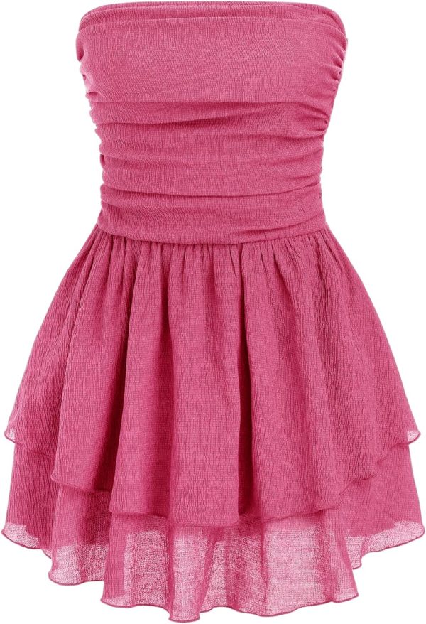 CIDER Women's Summer Cocktail Dress - Tube Ruched Ruffle Mini Dress - Image 24