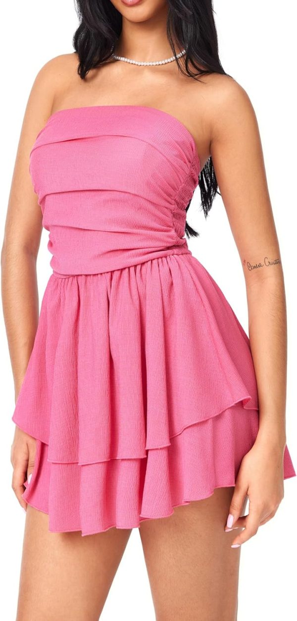 CIDER Women's Summer Cocktail Dress - Tube Ruched Ruffle Mini Dress - Image 25