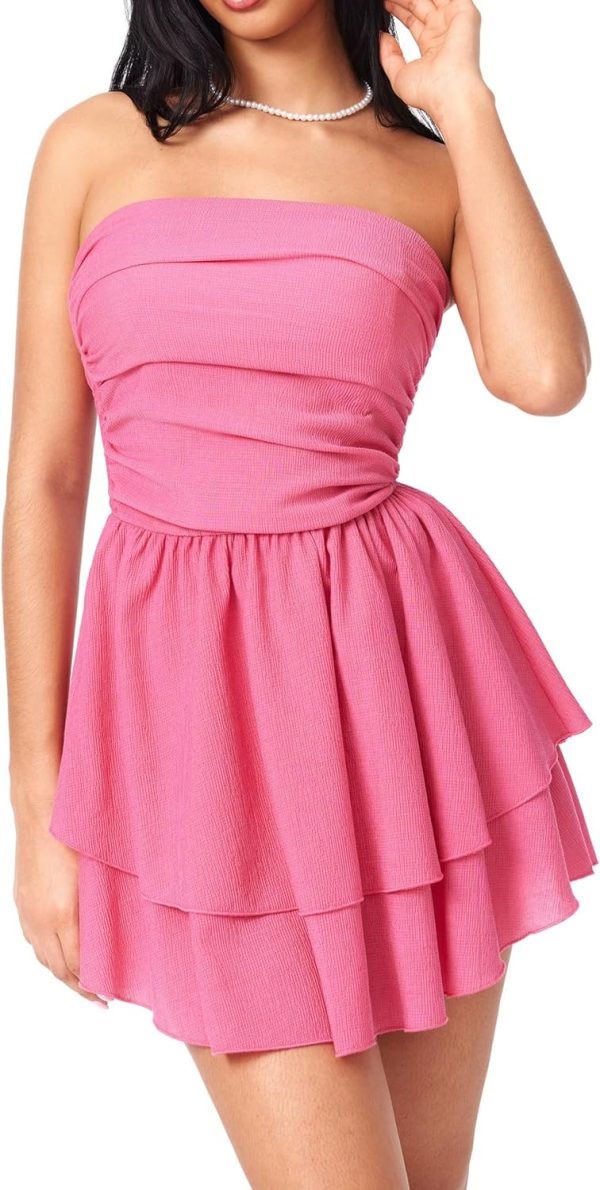 CIDER Women's Summer Cocktail Dress - Tube Ruched Ruffle Mini Dress - Image 26