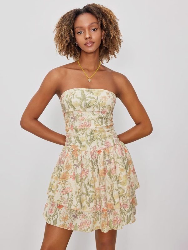 CIDER Women's Summer Cocktail Dress - Tube Ruched Ruffle Mini Dress - Image 33