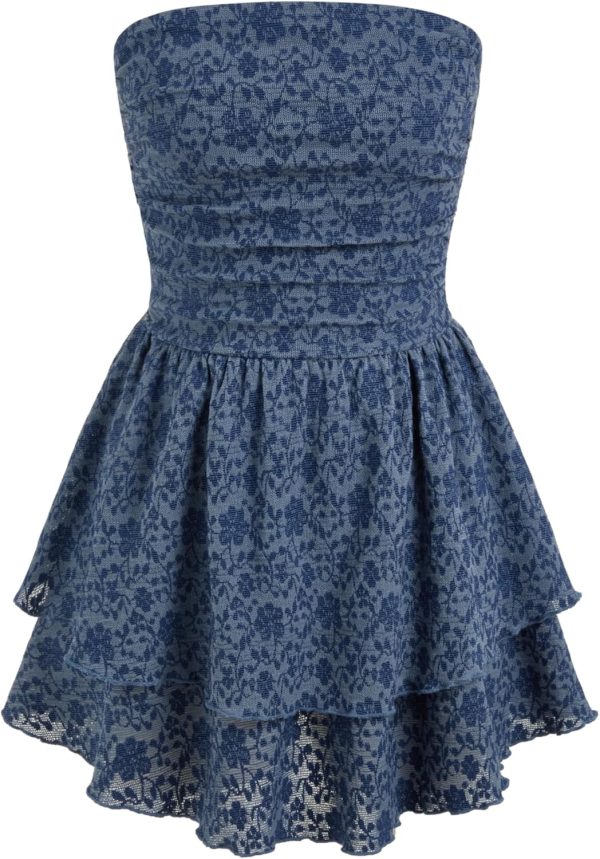 CIDER Women's Summer Cocktail Dress - Tube Ruched Ruffle Mini Dress - Image 37