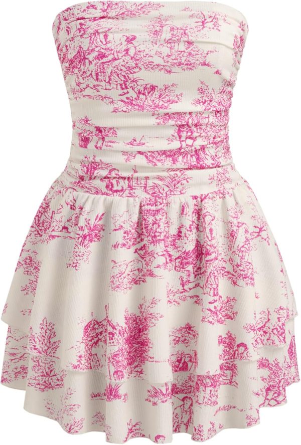 CIDER Women's Summer Cocktail Dress - Tube Ruched Ruffle Mini Dress - Image 43