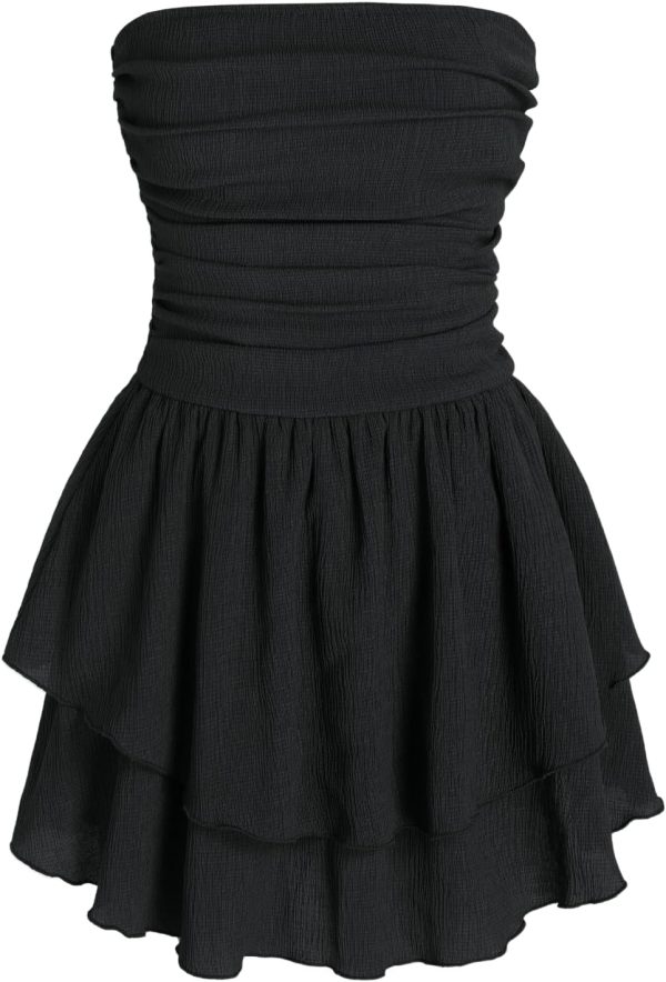 CIDER Women's Summer Cocktail Dress - Tube Ruched Ruffle Mini Dress - Image 49