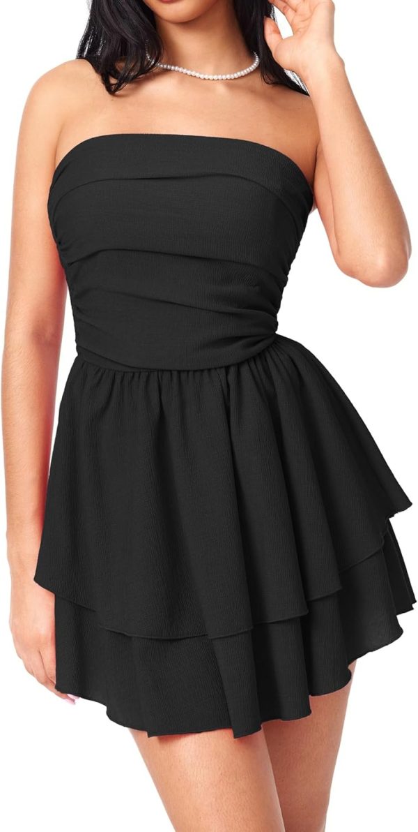 CIDER Women's Summer Cocktail Dress - Tube Ruched Ruffle Mini Dress - Image 50