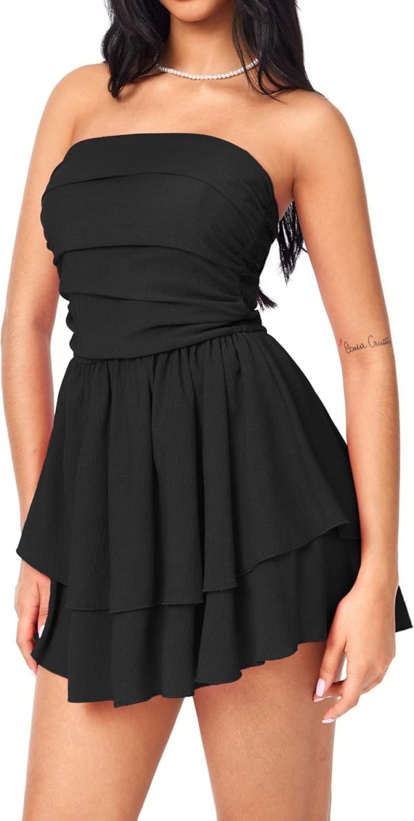 CIDER Women's Summer Cocktail Dress - Tube Ruched Ruffle Mini Dress - Image 51