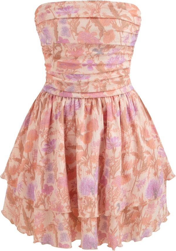 CIDER Women's Summer Cocktail Dress - Tube Ruched Ruffle Mini Dress - Image 53