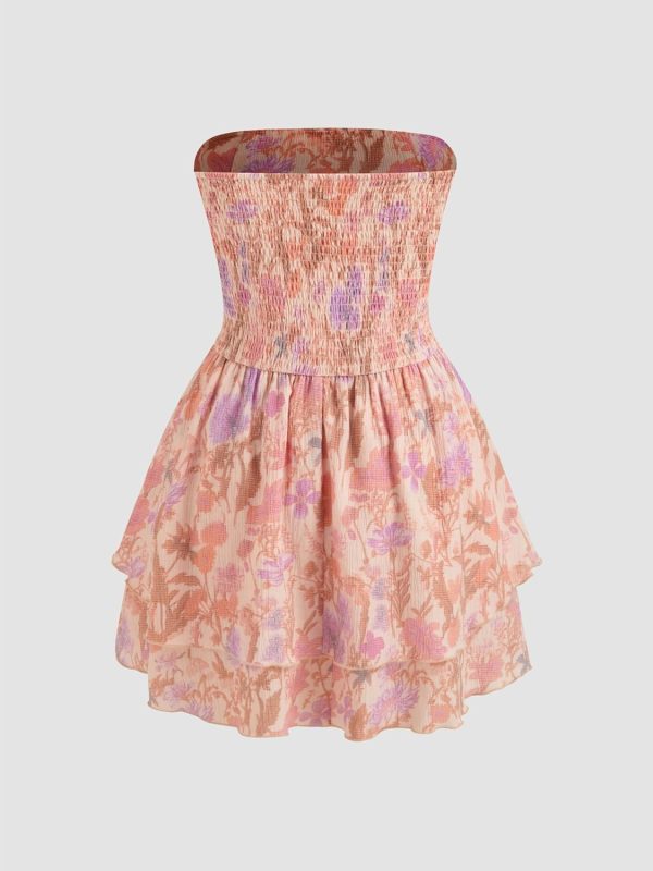 CIDER Women's Summer Cocktail Dress - Tube Ruched Ruffle Mini Dress - Image 57