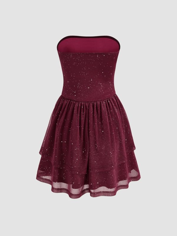 CIDER Women's Summer Cocktail Dress - Tube Ruched Ruffle Mini Dress - Image 62