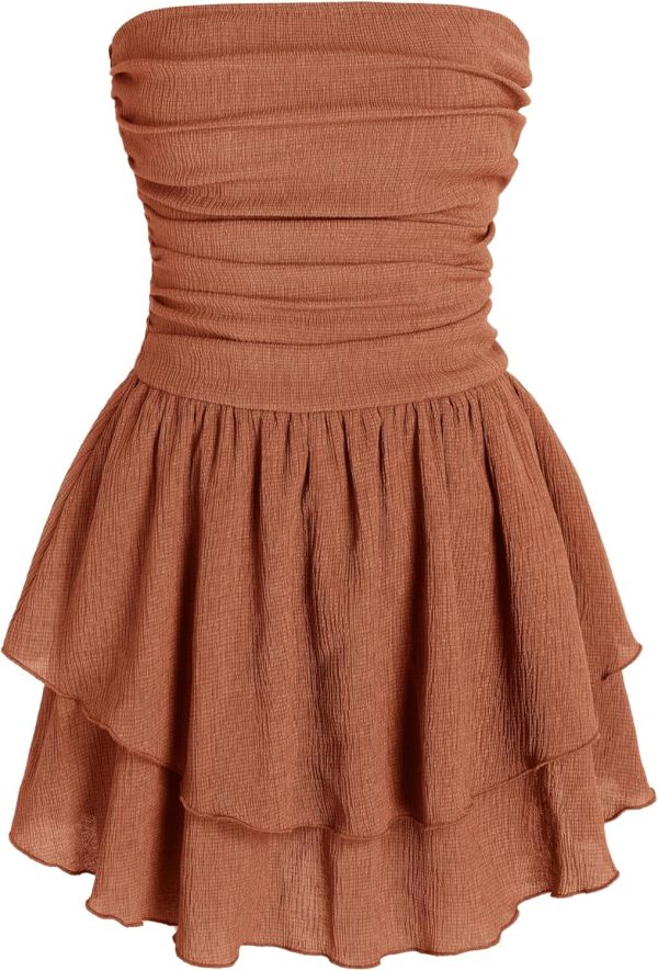 CIDER Women's Summer Cocktail Dress - Tube Ruched Ruffle Mini Dress - Image 64