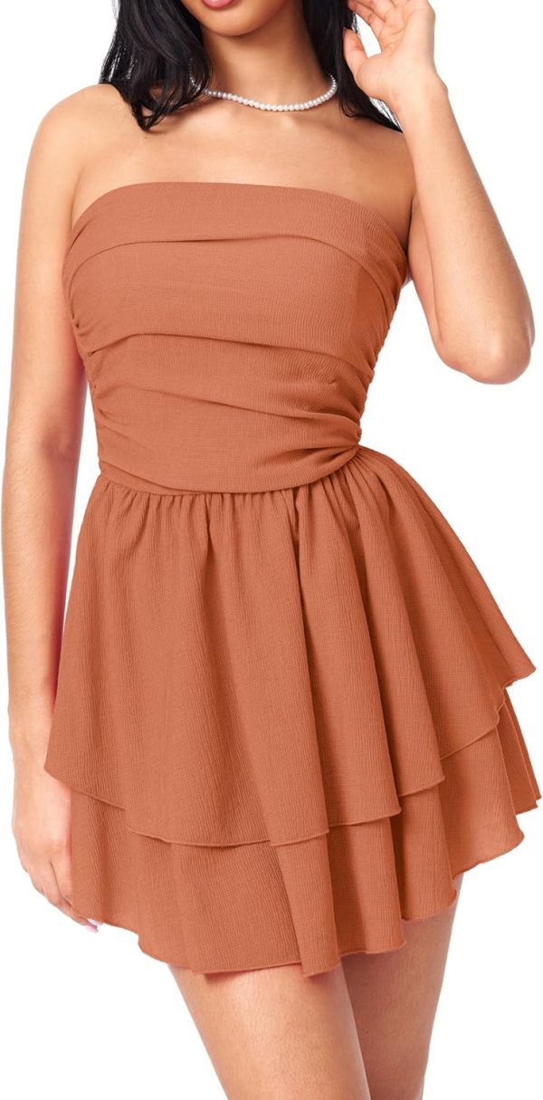 CIDER Women's Summer Cocktail Dress - Tube Ruched Ruffle Mini Dress - Image 65