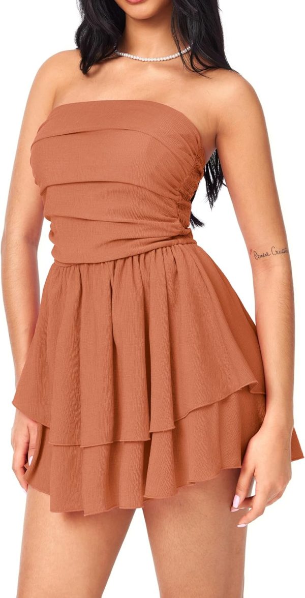 CIDER Women's Summer Cocktail Dress - Tube Ruched Ruffle Mini Dress - Image 66