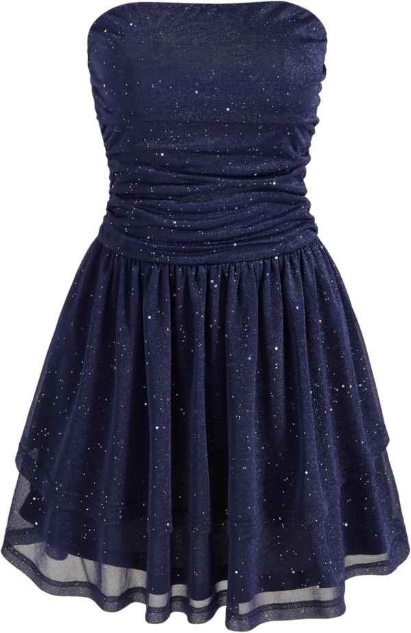 CIDER Women's Summer Cocktail Dress - Tube Ruched Ruffle Mini Dress - Image 68