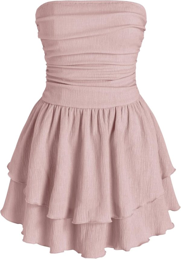 CIDER Women's Summer Cocktail Dress - Tube Ruched Ruffle Mini Dress - Image 73