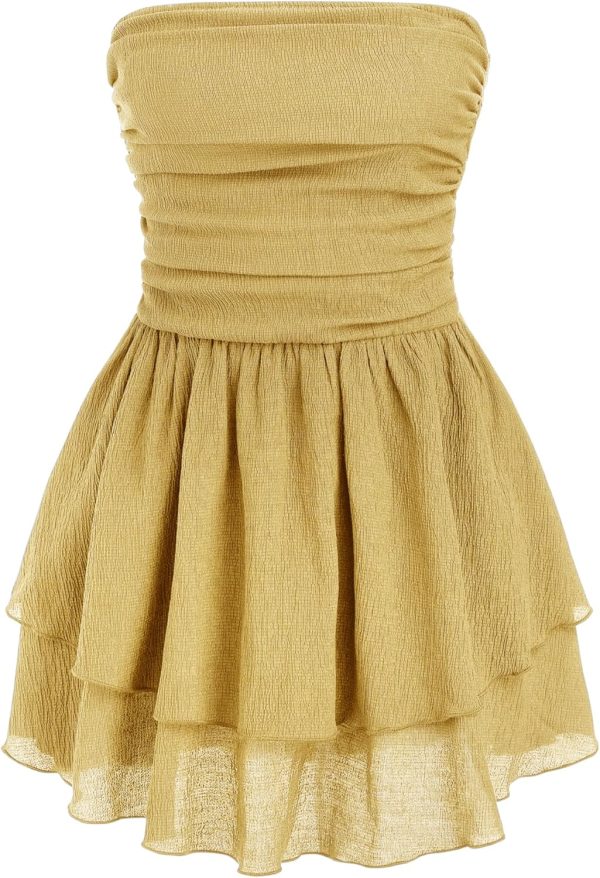 CIDER Women's Summer Cocktail Dress - Tube Ruched Ruffle Mini Dress - Image 77