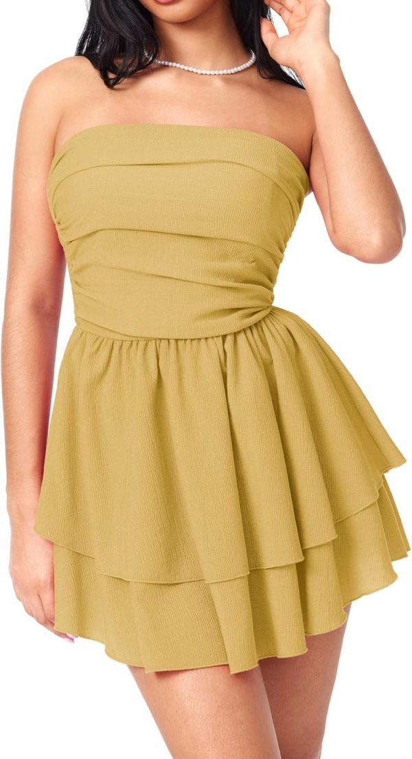 CIDER Women's Summer Cocktail Dress - Tube Ruched Ruffle Mini Dress - Image 78