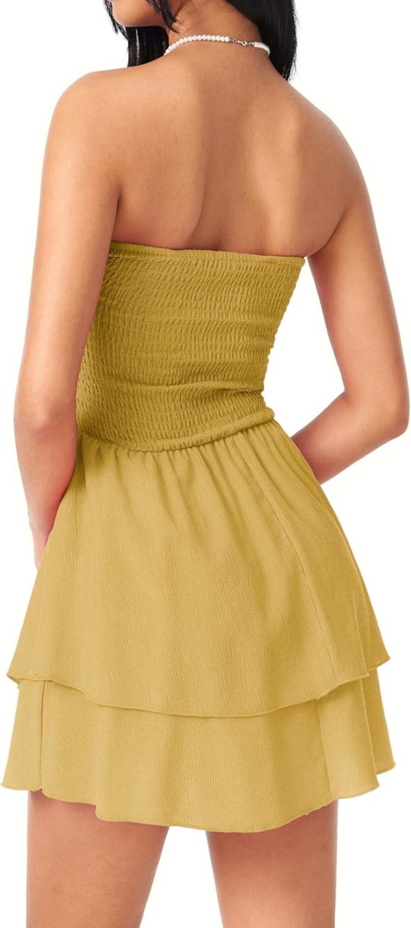 CIDER Women's Summer Cocktail Dress - Tube Ruched Ruffle Mini Dress - Image 79