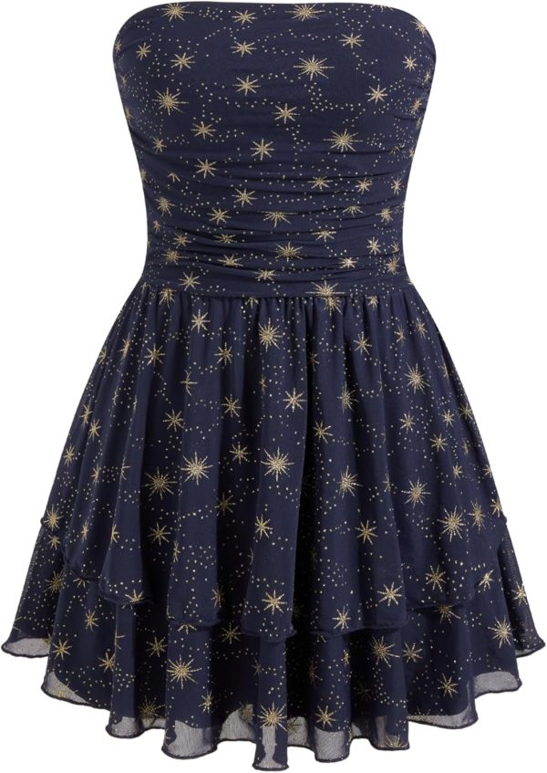 CIDER Women's Summer Cocktail Dress - Tube Ruched Ruffle Mini Dress - Image 81