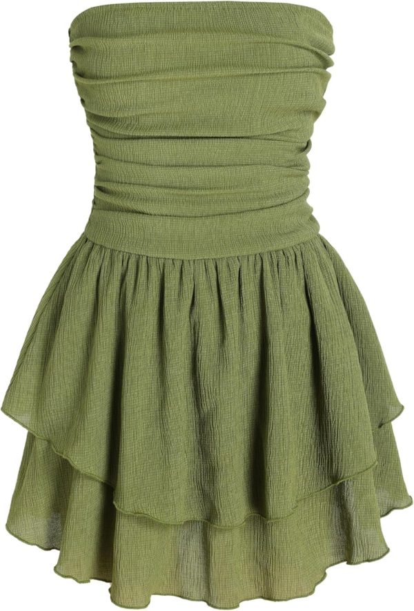 CIDER Women's Summer Cocktail Dress - Tube Ruched Ruffle Mini Dress - Image 87