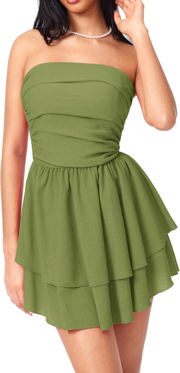CIDER Women's Summer Cocktail Dress - Tube Ruched Ruffle Mini Dress - Image 88