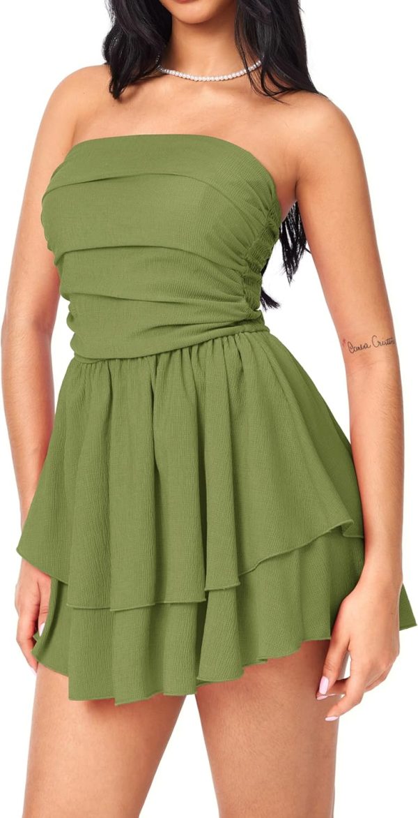 CIDER Women's Summer Cocktail Dress - Tube Ruched Ruffle Mini Dress - Image 89