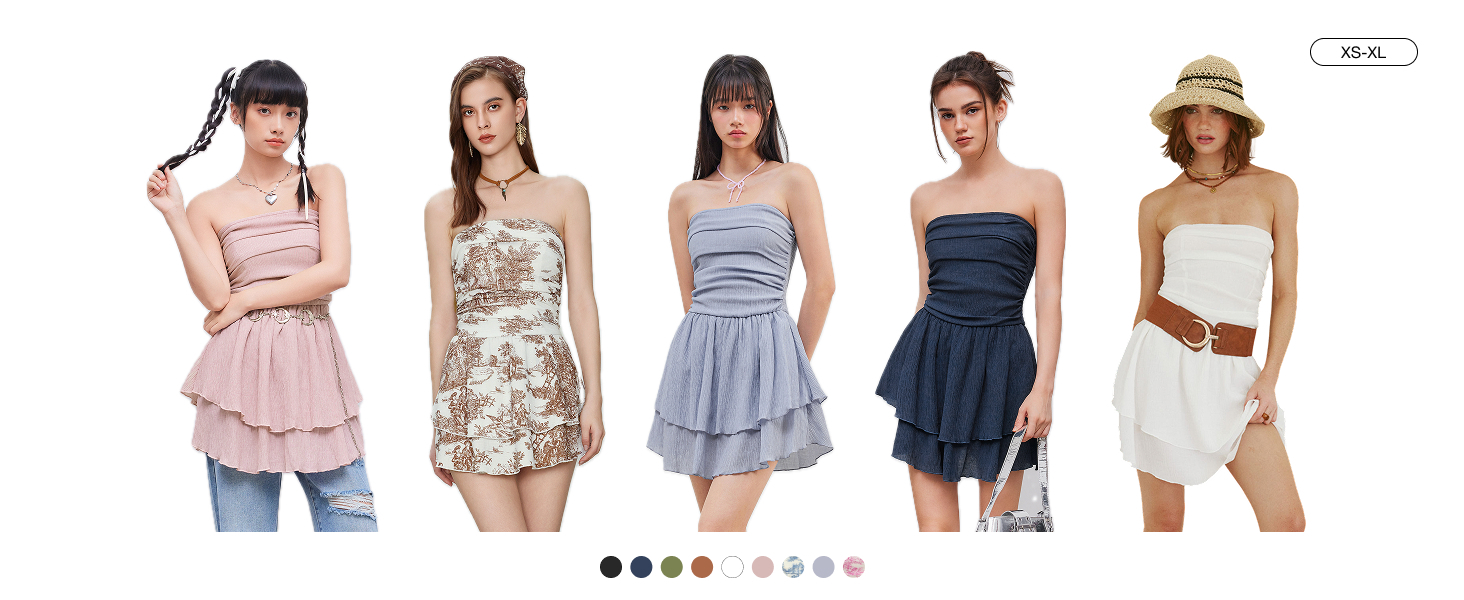 CIDER Women's Summer Cocktail Dress - Tube Ruched Ruffle Mini Dress
